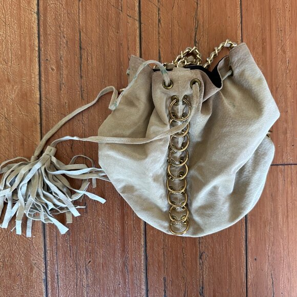 Vintage One of a Kind Made in USA Leather Chain Bucket Bag w/ Rings Grommets - Picture 9 of 17